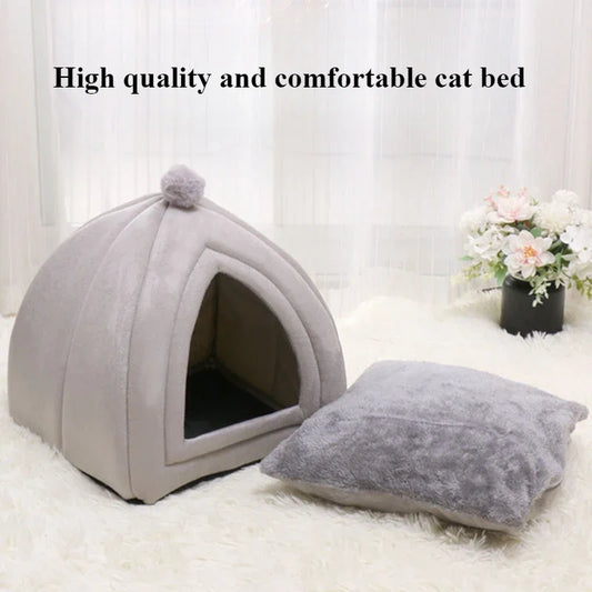 Foldable Plush Pet House Bed