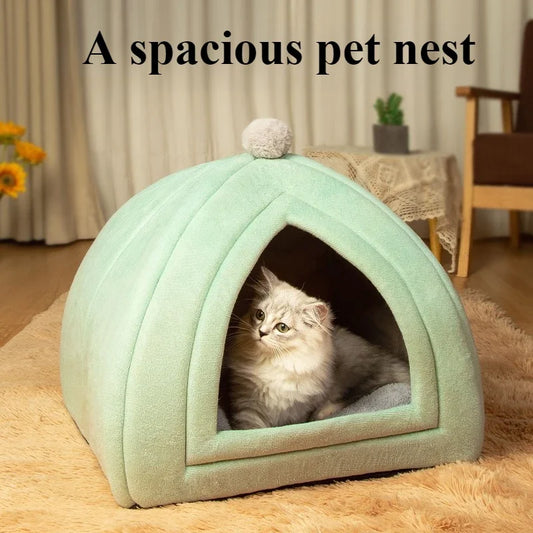 Foldable Plush Pet House Bed